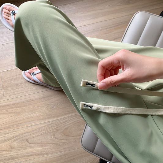 Suit pants women's summer thin section 2022 new high waist slim loose straight tube drape chiffon casual floor mopping wide leg pants 