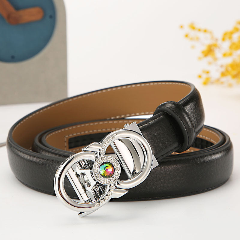 Women's leather belt automatic buckle time to run Korean version sweet all-match belt female 2.4cm wide spot wholesale 