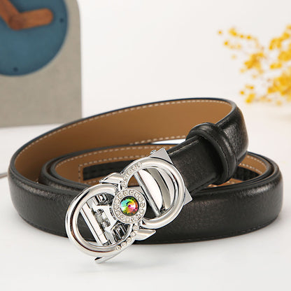 Women's leather belt automatic buckle time to run Korean version sweet all-match belt female 2.4cm wide spot wholesale 