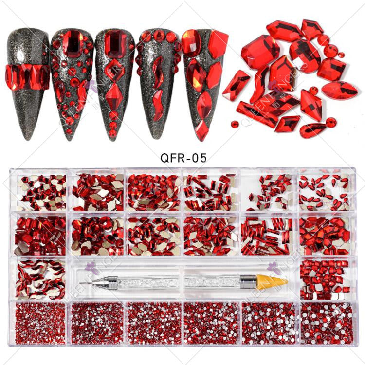 Nail Art Diamond Jewelry 21 Grids Flat Bottom Special Shaped Diamond Size Mixed Nail Art Diamond Special Shaped Glass Diamond DIY Accessories Set 
