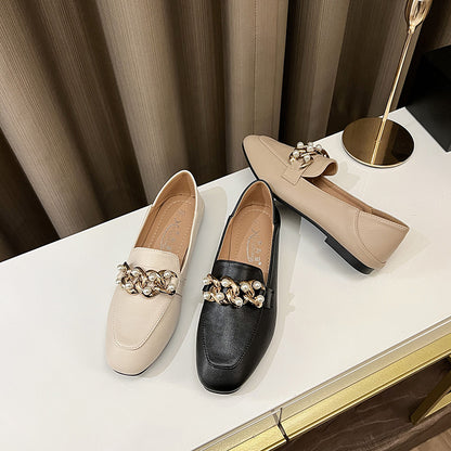 Single shoes women's flat bottom 2023 new spring peas shoes British style retro small leather shoes slip-on loafers for women 
