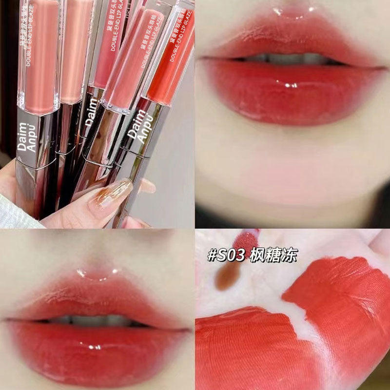 Daimanpu square tube double-ended mirror lip glaze is not easy to stick to the cup. Student moisturizing lip gloss lip gloss water gloss lipstick cross-border 