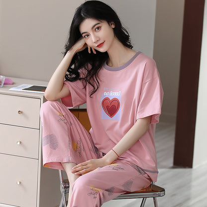 New 2023 summer pajamas women's pure cotton short-sleeved breathable sweet women's leisure can be worn outside home service suit thin