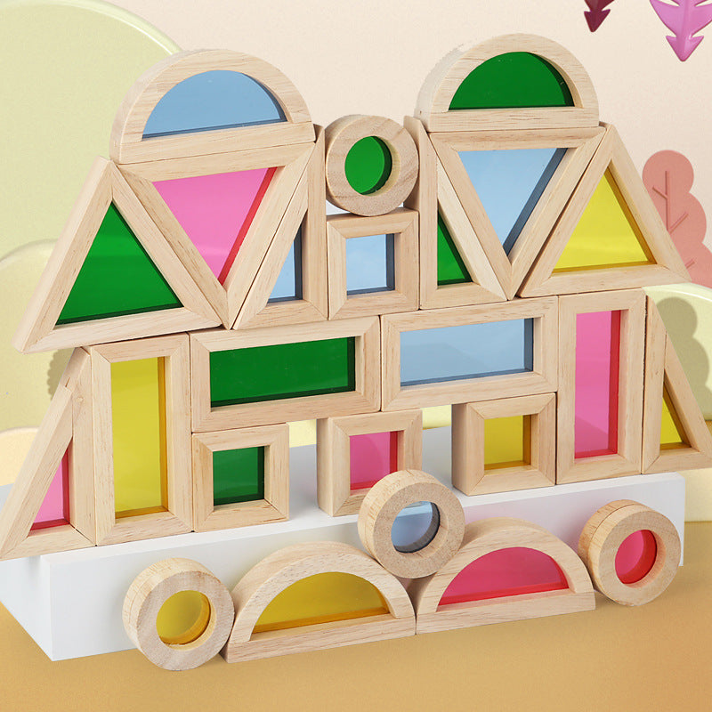 Acrylic transparent color light and shadow building blocks baby creative construction early education educational toys children s rainbow building blocks 7 MART