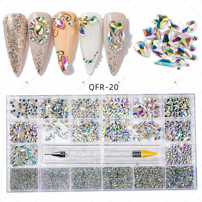 Nail Art Diamond Jewelry 21 Grids Flat Bottom Special Shaped Diamond Size Mixed Nail Art Diamond Special Shaped Glass Diamond DIY Accessories Set 