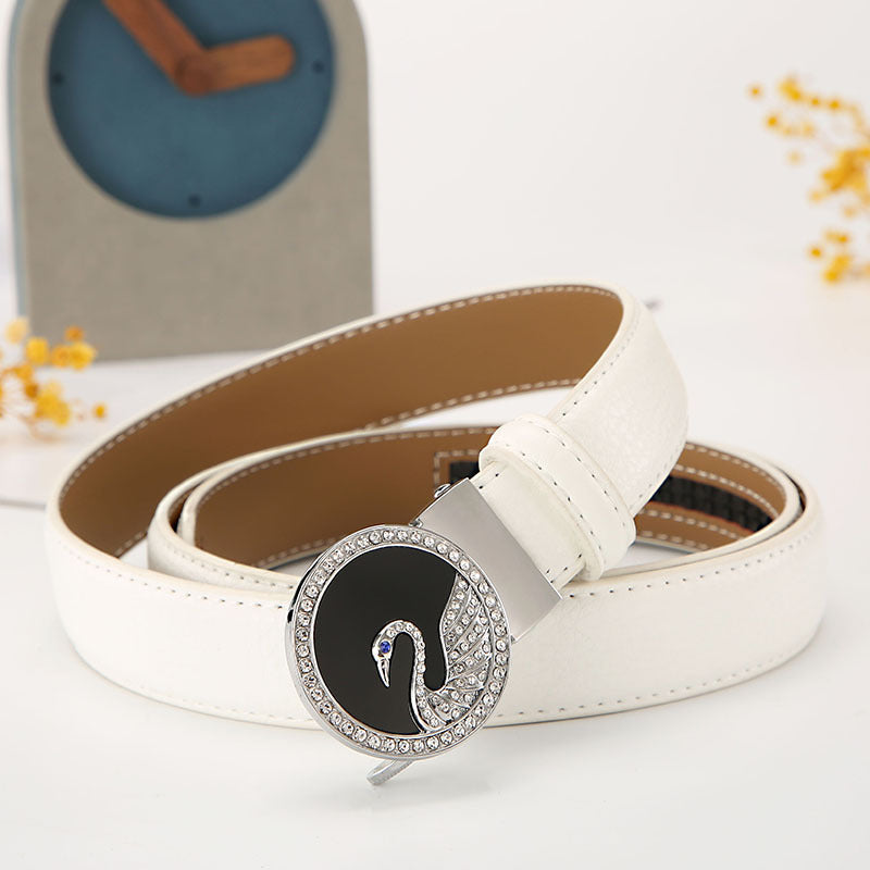 Women's leather belt automatic buckle time to run Korean version sweet all-match belt female 2.4cm wide spot wholesale 