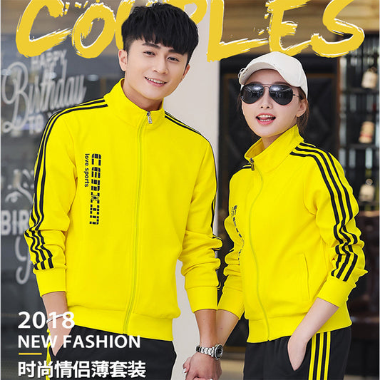 Spring and autumn couple sports suit men's casual stand-up collar sportswear women's running appearance team uniform high school school uniform wholesale 