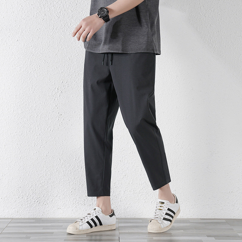 Enbu summer new Korean version of ice silk loose flat feet solid color casual pants trendy couple net red same style thin pants 