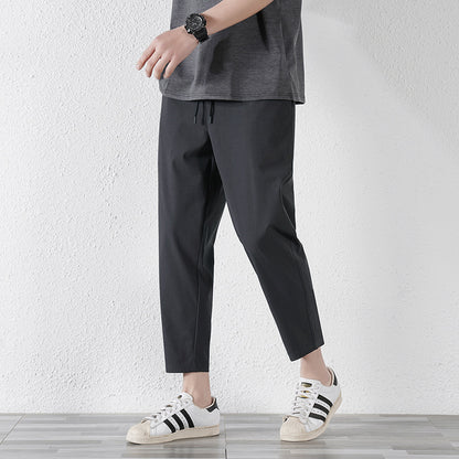 Enbu summer new Korean version of ice silk loose flat feet solid color casual pants trendy couple net red same style thin pants 