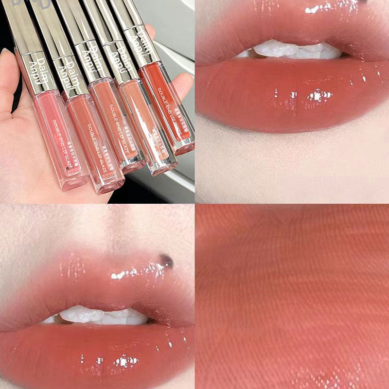 Daimanpu square tube double-ended mirror lip glaze is not easy to stick to the cup. Student moisturizing lip gloss lip gloss water gloss lipstick cross-border 