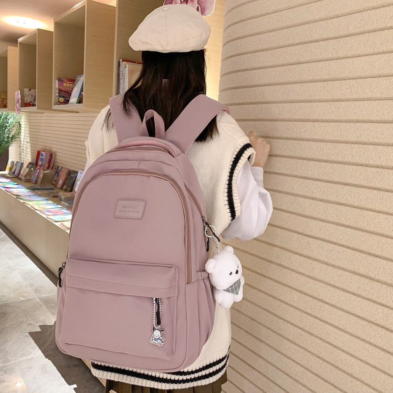 Solid color backpack for women 2023 new style middle school girl girl large capacity high school bag college girl simple backpack 