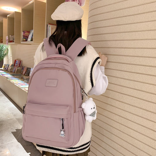 Solid color backpack for women 2023 new style middle school girl girl large capacity high school bag college girl simple backpack 