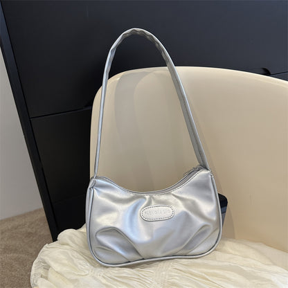 Niche texture silver bag for women 2023 new summer shoulder crossbody bag high-end pleated armpit crescent bag 