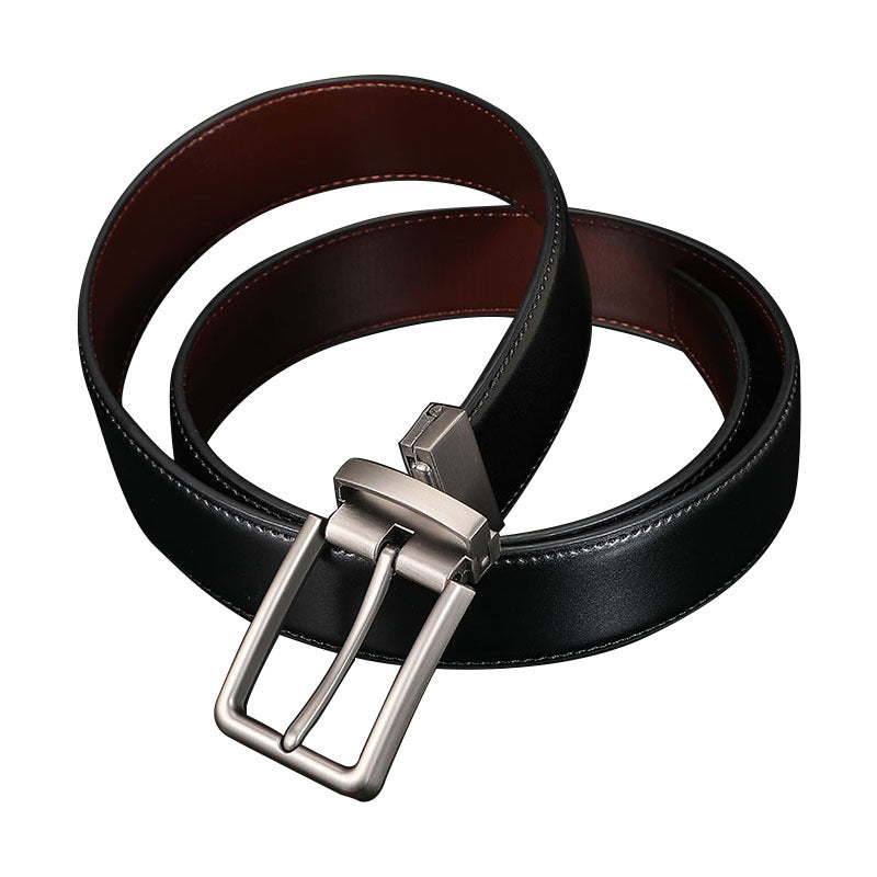 Belt men's leather pin buckle double-sided cowhide belt for young men business jeans belt trendy youth 