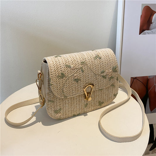 Summer straw woven bag for women 2022 new style small fresh lace flower woven saddle bag versatile single shoulder crossbody bag