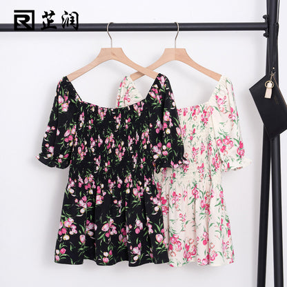 2024 summer new large size women's floral tops slightly fat and stylish, slim ruffled short-sleeved shirt 18327 