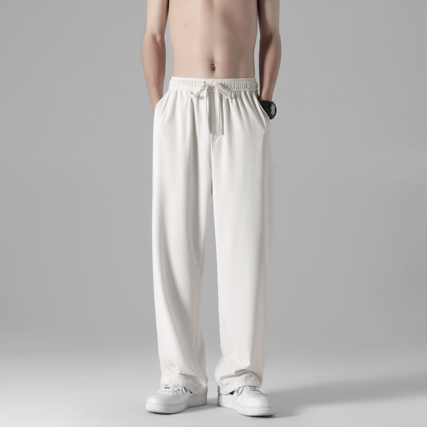 Summer new men's Korean version of ice silk ultra-thin breathable casual pants tide couple net red same style solid color straight pants 