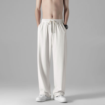 Summer new men's Korean version of ice silk ultra-thin breathable casual pants tide couple net red same style solid color straight pants 