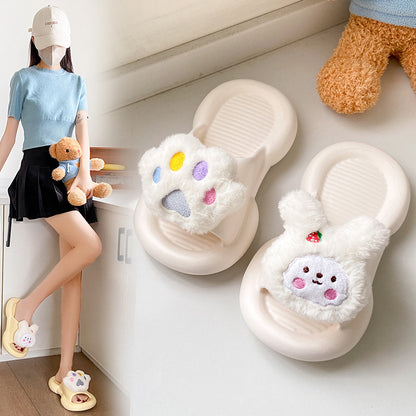 Cartoon rabbit stepping on feces feeling slippers female summer wear non-slip soft bottom student indoor home home bedroom sandals 