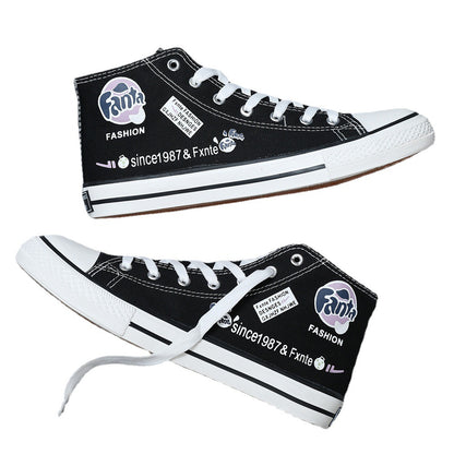 2023 new couple canvas shoes all-match students hand-painted fenda joint couple models high-top breathable canvas shoes 