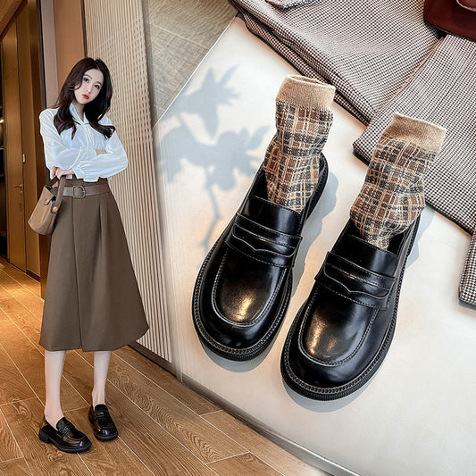 British style small leather shoes women's 2023 spring new all-match loafers large size peas shoes retro college shoes 