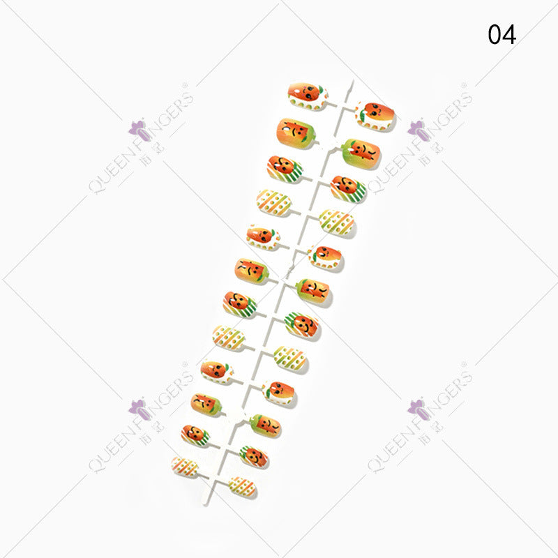 Fingernail Manicure Summer Fruit Series Children's Fake Nails 24 Pieces Strip Cartoon Full Sticker Removable Nail Art Pieces