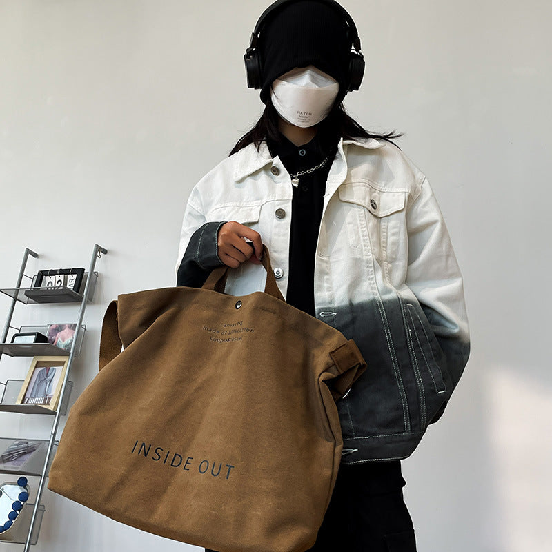 Canvas large bag for women 2023 new Korean version Ruiying retro lazy style casual crossbody bag large capacity bag bag 
