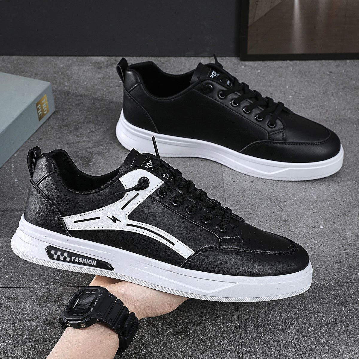Board shoes men's 2023 new spring men's students sports casual board shoes leather surface Korean version all-match small white shoes