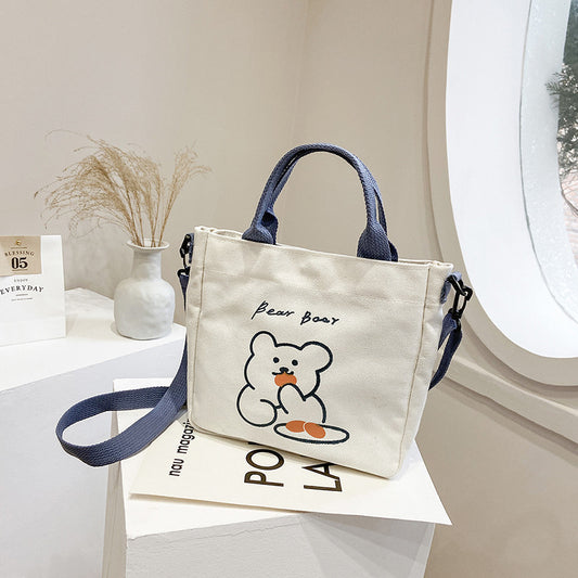 Japanese ins style shoulder cross-body bag bear cute handbag student canvas bag female stationery storage bag 