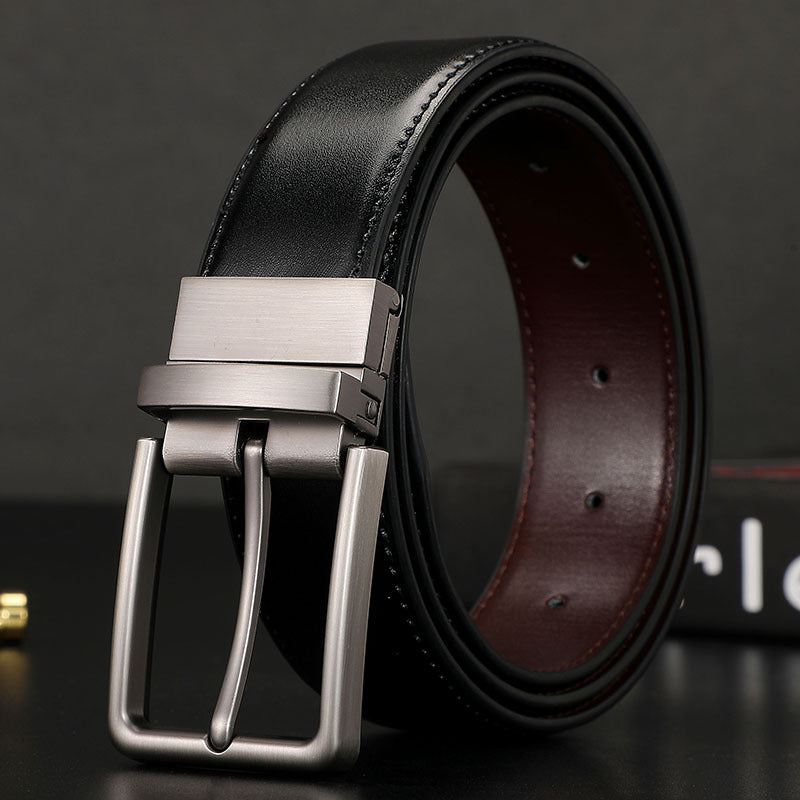 Belt men's leather pin buckle double-sided cowhide belt for young men business jeans belt trendy youth 