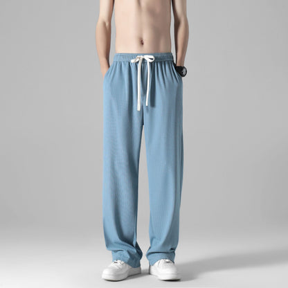 Summer new men's Korean version of ice silk ultra-thin breathable casual pants tide couple net red same style solid color straight pants 