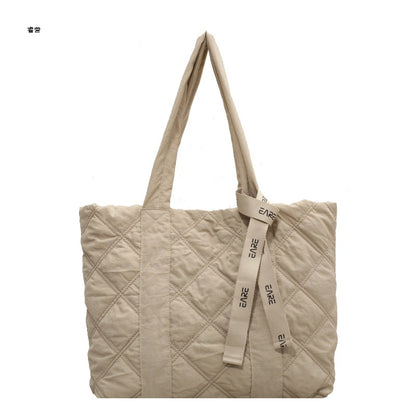 Space cotton tote bag for women 2023 new shoulder hand carry autumn and winter large bag rhombus cotton suit bag for women 