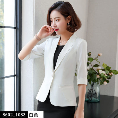 白色小西装外套女套装裙两件套夏薄款时尚气质女神范职业正装西服