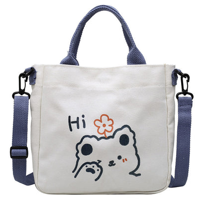Japanese ins style shoulder cross-body bag bear cute handbag student canvas bag female stationery storage bag 