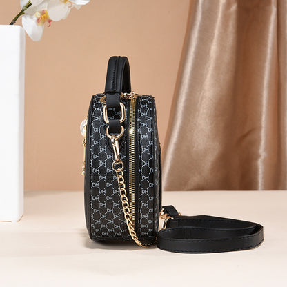 2023 Autumn and Winter Bags Women's New Casual Mobile Phone Bag Crossbody Small Round Bag Women's Trendy Fashion Sweet Chain Bag 