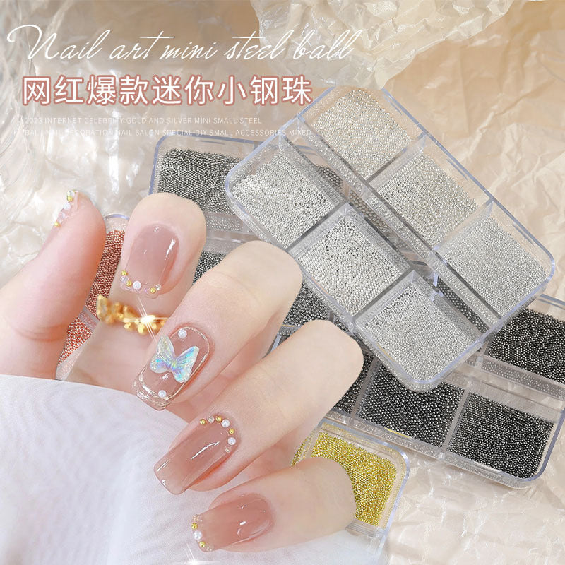 Nail Art Accessories Internet Celebrity 2023 New Mixed Pearl Flowers Flat Bottom Diamond Steel Beads Gold Foil as Nail Decorations 