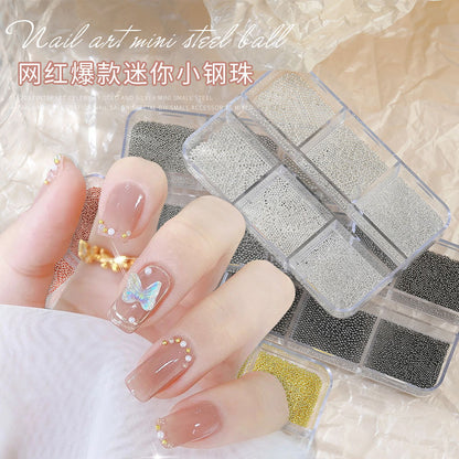 Nail Art Accessories Internet Celebrity 2023 New Mixed Pearl Flowers Flat Bottom Diamond Steel Beads Gold Foil as Nail Decorations 