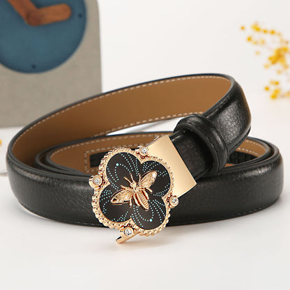 Women's leather belt automatic buckle time to run Korean version sweet all-match belt female 2.4cm wide spot wholesale 