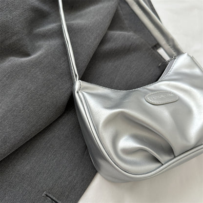 Niche texture silver bag for women 2023 new summer shoulder crossbody bag high-end pleated armpit crescent bag 