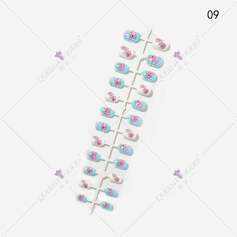 Fingernail Manicure Summer Fruit Series Children's Fake Nails 24 Pieces Strip Cartoon Full Sticker Removable Nail Art Pieces