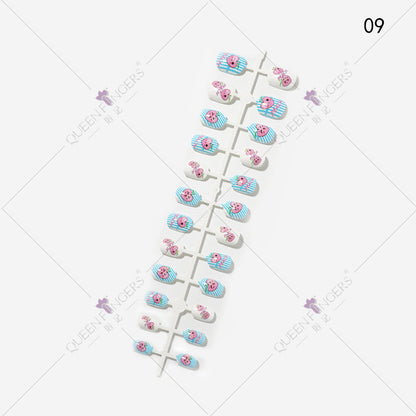 Fingernail Manicure Summer Fruit Series Children's Fake Nails 24 Pieces Strip Cartoon Full Sticker Removable Nail Art Pieces