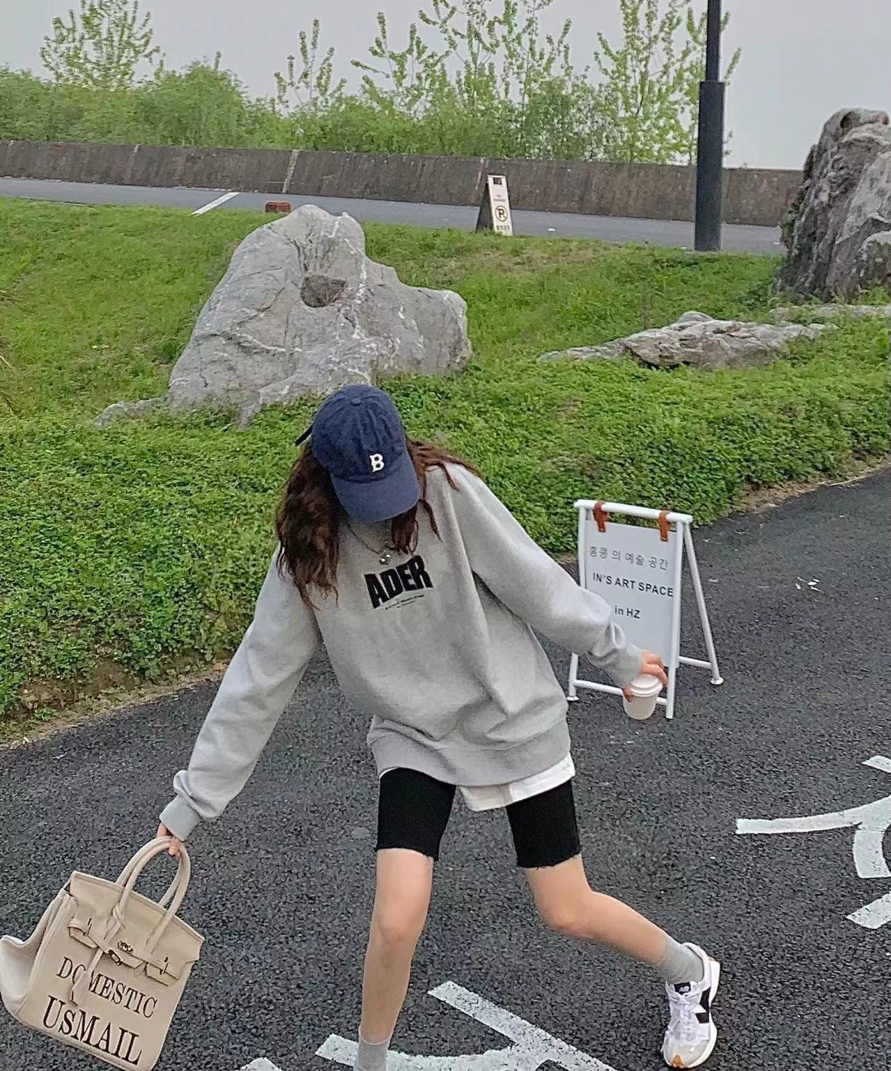 ADER 2022韩国潮牌秋冬新款 刺绣套头圆领卫衣男女同款情侣卫衣