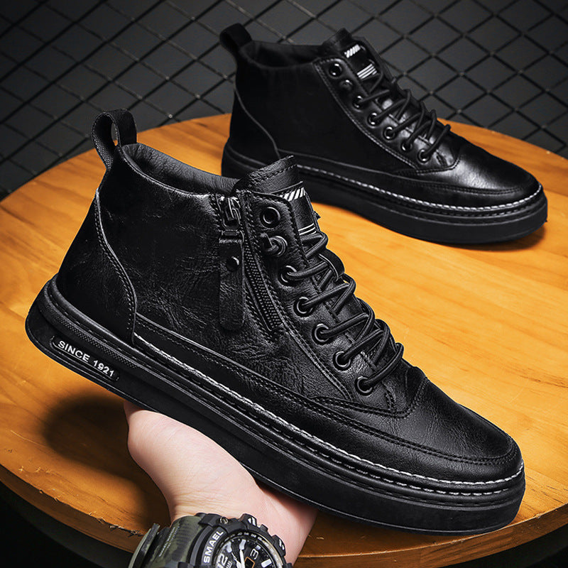 2023 autumn new men's shoes outdoor fashion high-top thick-soled increased height and dirt-resistant casual trend all-match tooling shoes
