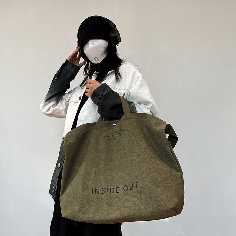 Canvas large bag for women 2023 new Korean version Ruiying retro lazy style casual crossbody bag large capacity bag bag 