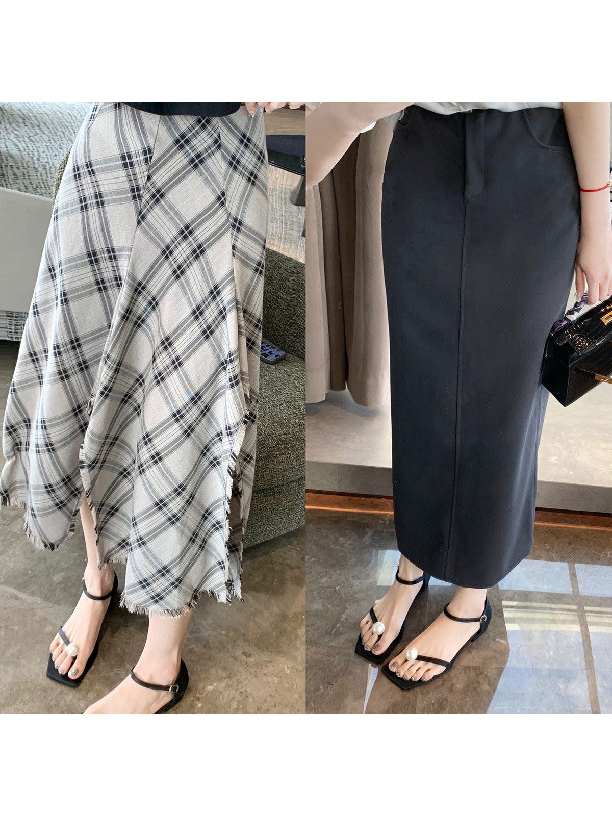 葡萄妈studiolee 简约方头珍珠夹趾高跟鞋一字扣带小粗跟凉鞋女