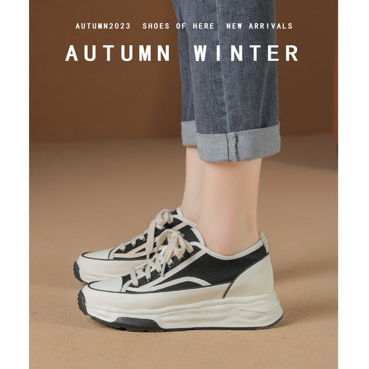 Inner heightened small white 2023 new women's sneakers small sports shoes daddy shoes thick-soled canvas shoes 