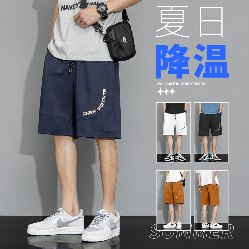 短裤男夏季新款冰爽宽松运动五分裤潮牌印花大码中裤休闲百搭男裤