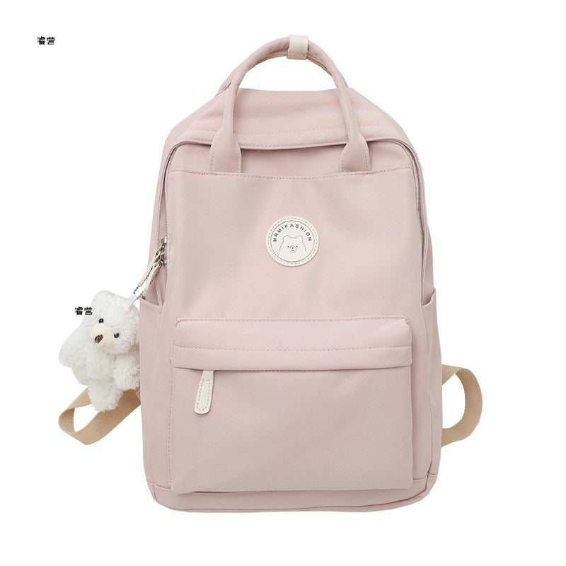 Japanese ins girl backpack Korean version junior high school student school bag female trendy large capacity solid color nylon handbag 