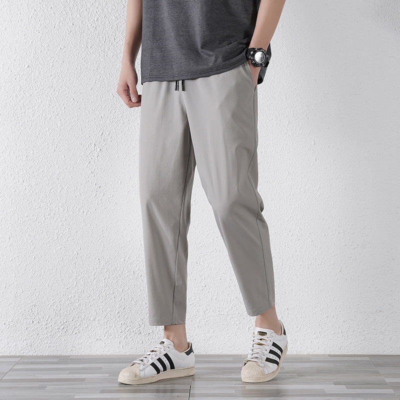 Enbu summer new Korean version of ice silk loose flat feet solid color casual pants trendy couple net red same style thin pants 