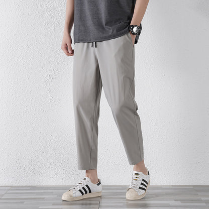 Enbu summer new Korean version of ice silk loose flat feet solid color casual pants trendy couple net red same style thin pants 